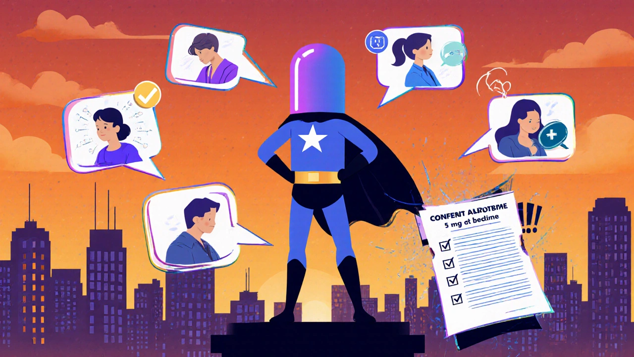 Superhero Cyclobenzaprine capsule flanked by icons for its off‑label uses and a doctor‑patient handshake.