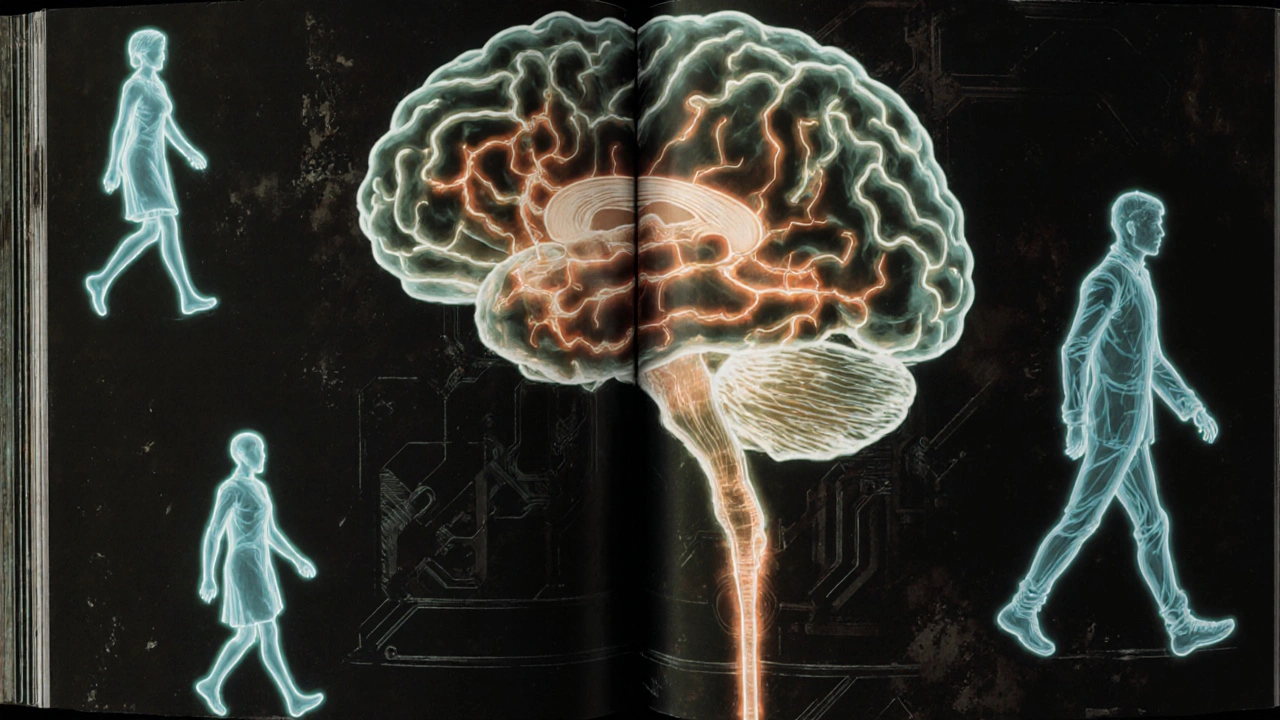 Illuminated brain with dopamine pathways shrinking a pituitary tumor