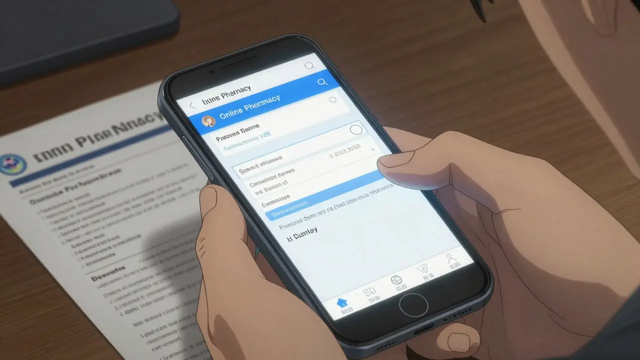 Close-up of hands using a smartphone to order medication online