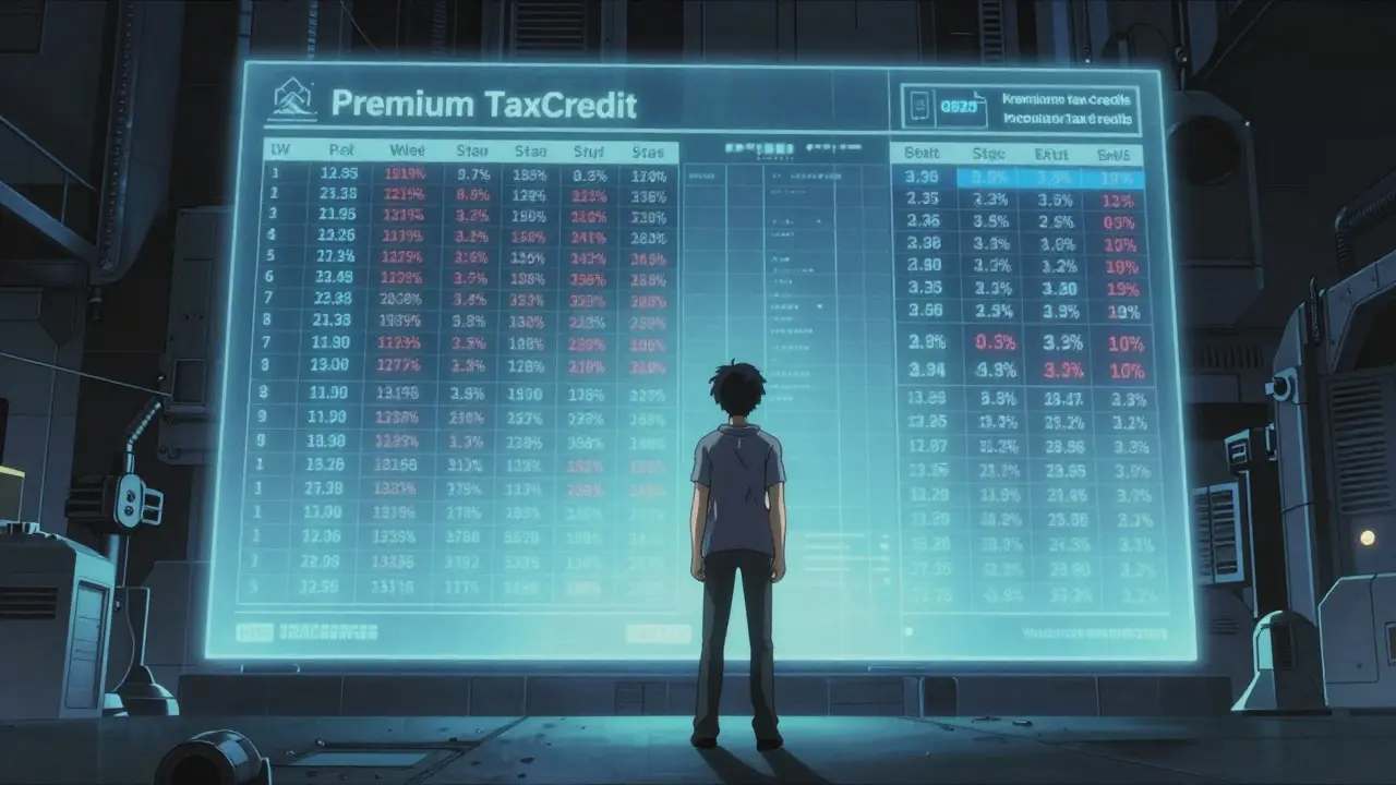 Person viewing a large digital projection of tax credits and financial data