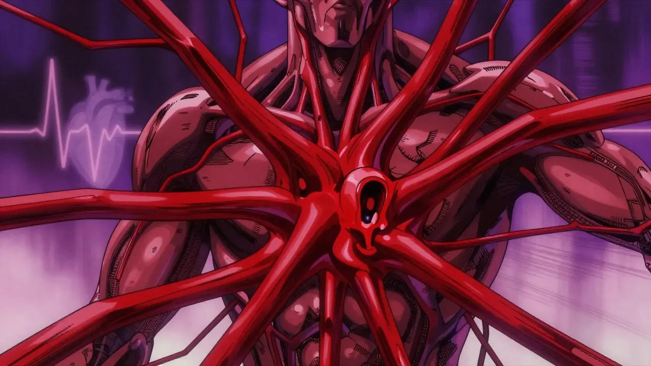 Abstract anime art of constricting blood vessels and pressure