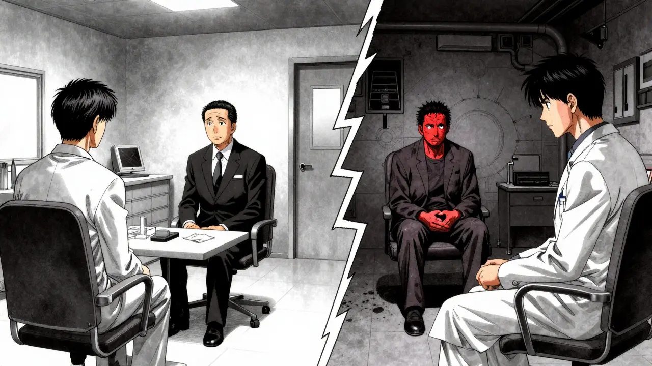 Split image of isolated patients in separate treatment rooms