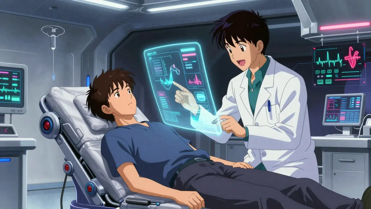 Patient using holographic telehealth interface
