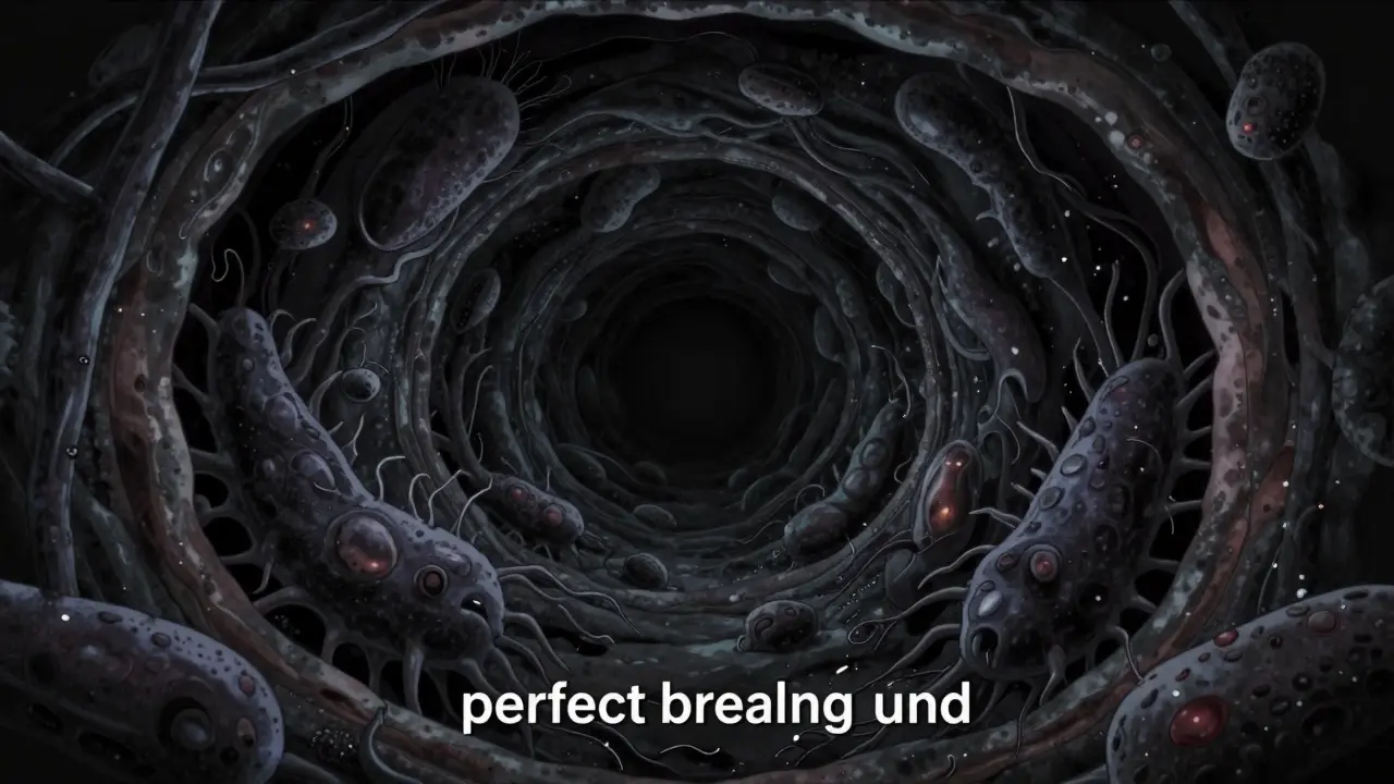 Stylized depiction of bacteria growing in a moist ear canal